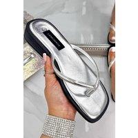 Love Lemonade Women's Crystal Glide Slip-On Chunky Flip Flops in Silver | Size: 5