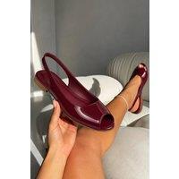 Love Lemonade Women's Luxe Pointed Open-Toe Slingback Patent Dolly Flats in Burgundy | Size: 3