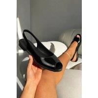 Love Lemonade Women's Luxe Pointed Open-Toe Slingback Patent Dolly Flats in Black | Size: 5