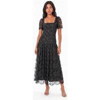 Maya Deluxe Women's Square Neck Ruched Lace Midaxi Dress in Black | Size: 8