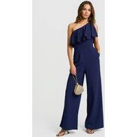 Faia Women's One Shoulder Overlay Frill Jumpsuit in Navy | Size: Medium