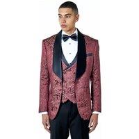 XPOSED Men's Louis Jacquard Print Tuxedo Jacket in Maroon | Size: 44