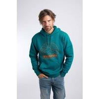 Weird Fish Men's Wills Front Print Graphic Popover Hoodie in Teal | Size: XL