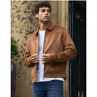 threadbare Men's Faux Suede Collared Jacket in Beige | Size: 2XL