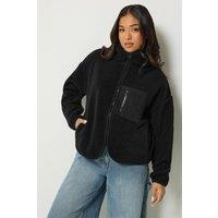 PixieGirl Women's Petite Zip Fleece Jacket in Black | Size: 16