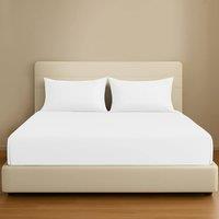 Pamposh 35cm Extra Deep Cotton Sateen Fitted Sheet - Soft & Smooth in White | Size: Double Fitted