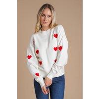 French Connection Women's Heart Pattern Crew Neck Knit Jumper in White | Size: XL