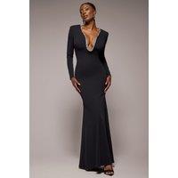 Goddiva Women's Diamante Embellished Neck Bodycon Maxi Dress in Black | Size: 12