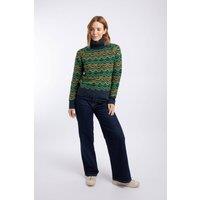 Weird Fish Women's Dandi Patterned Roll Neck Jumper in Navy | Size: 18