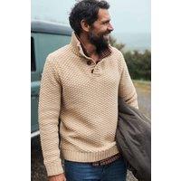 Weird Fish Men's Aden Button Neck Jumper in Stone | Size: 3XL