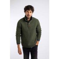 Weird Fish Men's Aden Button Neck Jumper in Dark Green | Size: Medium