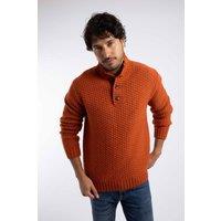 Weird Fish Men's Aden Button Neck Jumper in Terracotta | Size: Small
