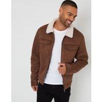 threadbare Men's Faux Suede Borg Lined Aviator Jacket in Beige | Size: 2XL