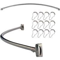 Crystals STEEL CHROME BATHTUB SHOWER CURTAIN ROD RAIL + HOOKS, EXTENDABLE in Metallic Silver