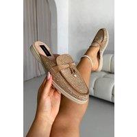 Love Lemonade Women's Crystal Dream Slip On Clog Mules in Beige | Size: 5