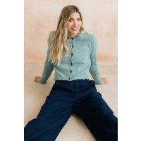 Lily & Me Women's Elodie Stretch Blended Yarn Outfitter Cardigan with Scalloped Neck in Blue | Size: 10