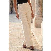Roman Women's Pocket Button Smart Trousers in Cream | Size: 18