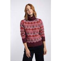Weird Fish Women's Dandi Patterned Roll Neck Jumper in Crimson | Size: 16