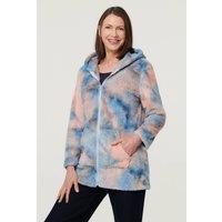 Izabel London Women's Tie Dye Print Hooded Teddy Jacket in Pink | Size: 12
