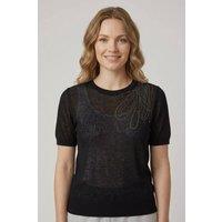 Izabel London Women's Abstract Diamante Cap Sleeve Knit Top in Black | Size: 8