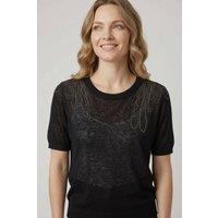 Izabel London Women's Abstract Diamante Short Sleeve Knit Top in Black | Size: 14