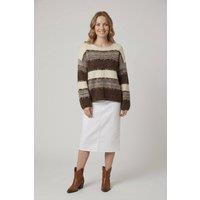 Izabel London Women's Striped Texture Drop Shoulder Jumper in Brown | Size: Medium/Large