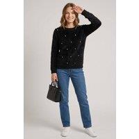 Izabel London Women's Pearl Embellished Soft Textured Jumper in Black | Size: Medium/Large