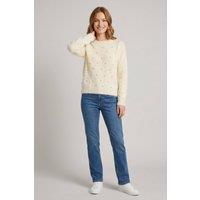 Izabel London Women's Pearl Embellished Soft Texture Jumper in White | Size: Medium/Large