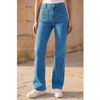 Dusk Women's Front Pocket Bootcut Jeans in Mid Blue | Size: 8