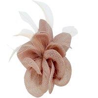 Vellin Women's Small Fascinator with Feather Trim - Dual Wear Brooch & Clip in Baby Pink