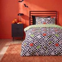 OHS Kids Halloween Sticker Reversible Duvet Cover Set Printed Bedding | Size: Single