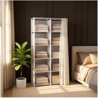 Living and Home Multi-tier Portable Wardrobe Storage Shelf with Curtain in White