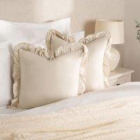OHS 2 x Plain Faux Linen Frill Cushion Covers in Light Beige | Size: 45 cm x 45 cm