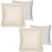 OHS 2 Pack Linen Frill Cushion Covers Filled Home Living Luxury in Light Beige | Size: 45 cm x 45 cm