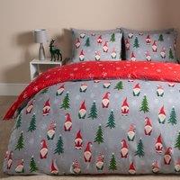 OHS Christmas Gonk Duvet Cover Pillowcase Reversible Bedding Set Festive Tree Quilt in Light Grey | Size: Single
