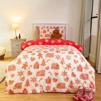 OHS Gingerbread Print Bedding Set Reversible Duvet Cover with Pillowcase in Natural | Size: Single