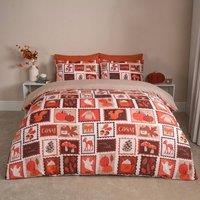 OHS Autumnal Postcard Print Microfibre Duvet Cover Set Bedding in Orange | Size: Single