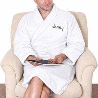 Duncan Stewart Personalised Cotton Shawl Collar Bathrobe 400gsm in White | Size: Medium