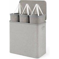 Keplin Collapsible Triple Laundry Basket with Lid & Removable Liner, 170L in Grey