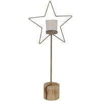 Lemon Pavilion Furniture and Decor Large Natural Rustic Star on Wood Stand with Votive - L10xW26xH61 cm in Brown