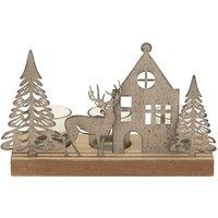 Lemon Pavilion Furniture and Decor Rustic Scene Tealight on Wood Stand with Glass Votives - L8xW15xH23 cm in Brown