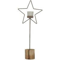 Lemon Pavilion Furniture and Decor Natural Rustic Star on Wood Stand with Glass Votive - L8 x W20 x H48cm in Brown
