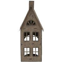 Lemon Pavilion Furniture and Decor Tall Rustic House Tealight with Glass Votive - L8 x W9 x H23cm - Brown