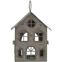 Lemon Pavilion Furniture and Decor Rustic Hanging House Tealight with Glass Votive - L7xW14xH17cm - Brown in Grey