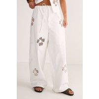 NastyGal Women's Floral Cutwork Cargo Pants Co-ord in White | Size: 6
