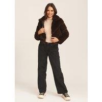 Gini London Women's Chocolate Faux Fur Zip Front Short Jacket | Size: Large/XL