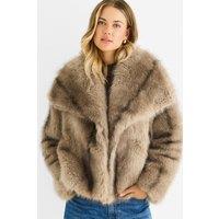 Gini London Women's Camel Ombre Lapel Faux Fur Jacket | Size: S/M