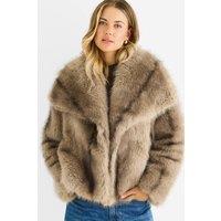 Gini London Women's Camel Ombre Lapel Faux Fur Jacket | Size: Large/XL