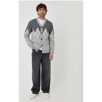 threadbare Men's Wool Blend Argyle Button Up Cardigan in Grey | Size: Medium