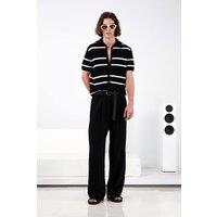 Giesto Men's Wide Leg Pleated Trousers in Black | Size: Medium